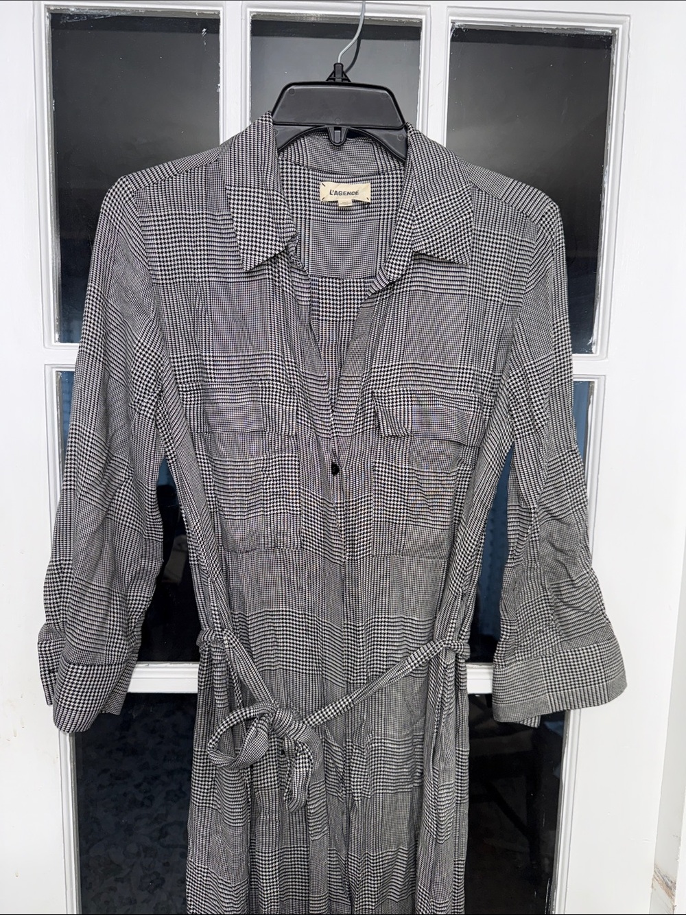 L’AGENCE Cameron Shirt Long Dress houndstooth extra small tall belted - Picture 9 of 11